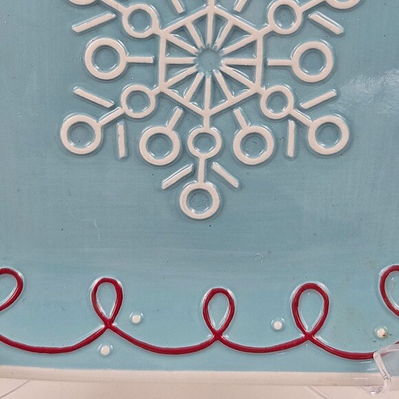 Hallmark Snowflake Ceramic Plate Blue White Red Accents Holiday Display Square - Picture 3 of 9
